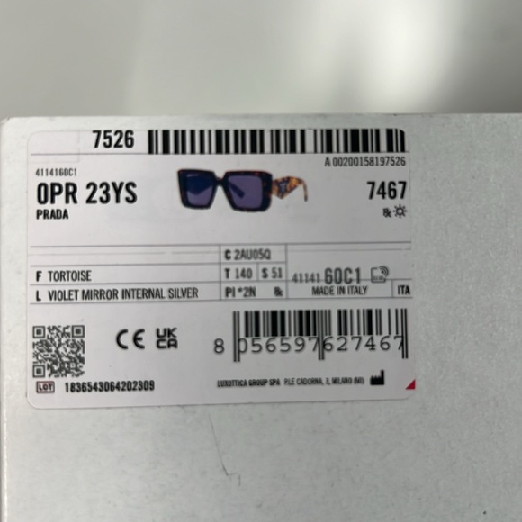 NEW PRADA Tortoise Violet Square Mirror Lenses Logo Arms Square Frame with Box - Picture 9 of 9